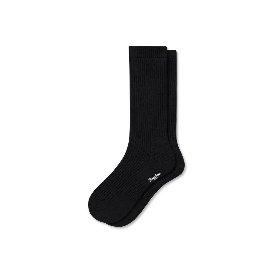 Women's Merino Cashmere Blend Fine Rib Calf Socks - Clean Finish