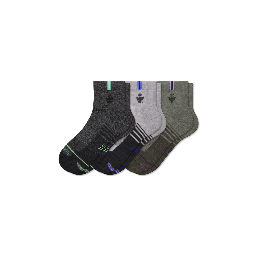 Men's Merino Wool Blend Run Quarter Sock 3-Pack - All Day Fit
