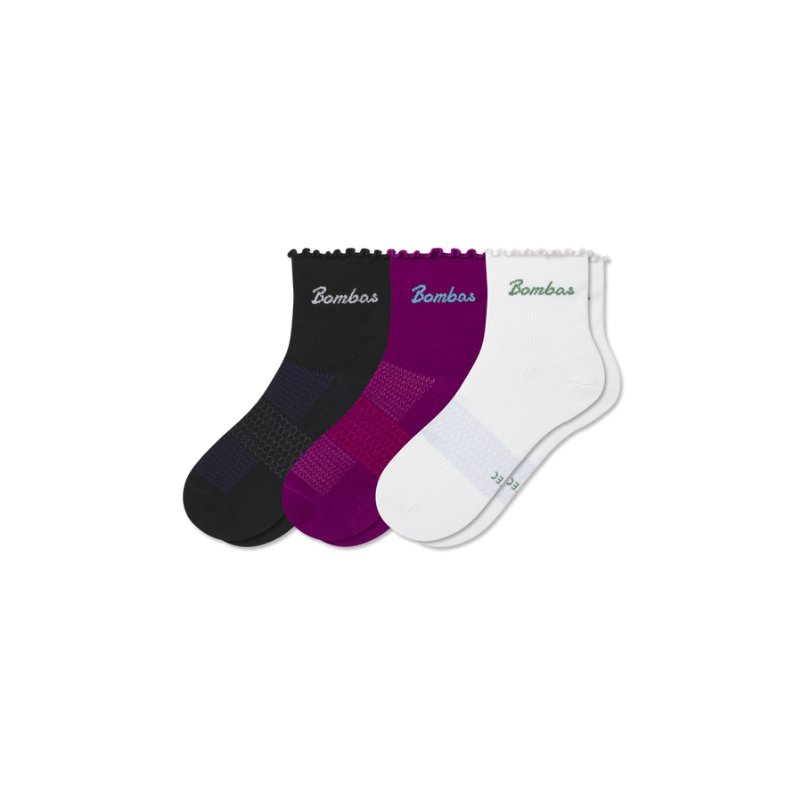 Women’s Ruffle Sport Quarter Sock 3-Pack - Simple Style