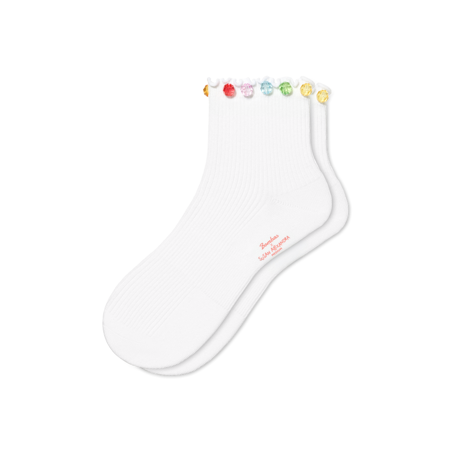 Bombas x Susan Alexandra Embellished Ruffle Rib Quarter Socks - Daily Step