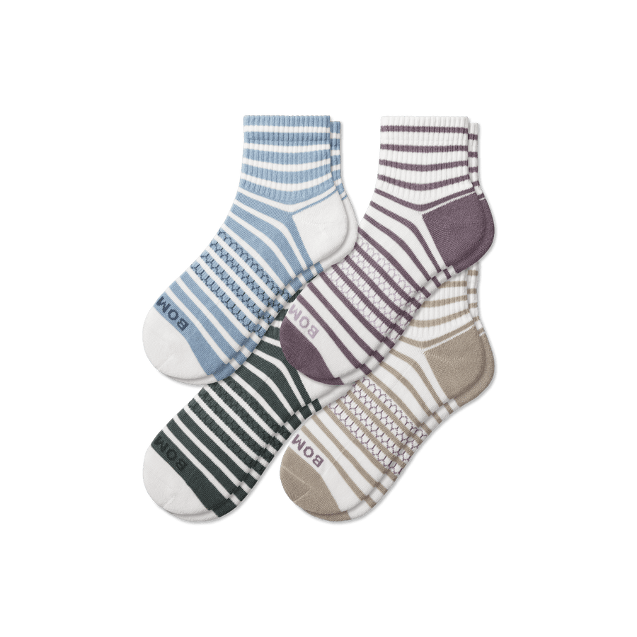 Women's Coastal Stripe Quarter Sock 4-Pack - Fresh Choice