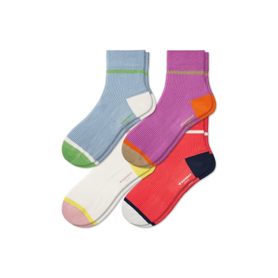Women's Ribbed Quarter Sock 4-Pack - Simple Style