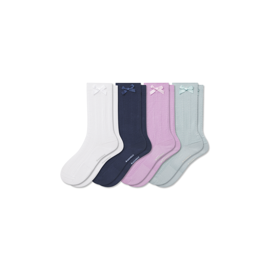 Youth Bow Calf Sock 4-Pack - Modern Touch