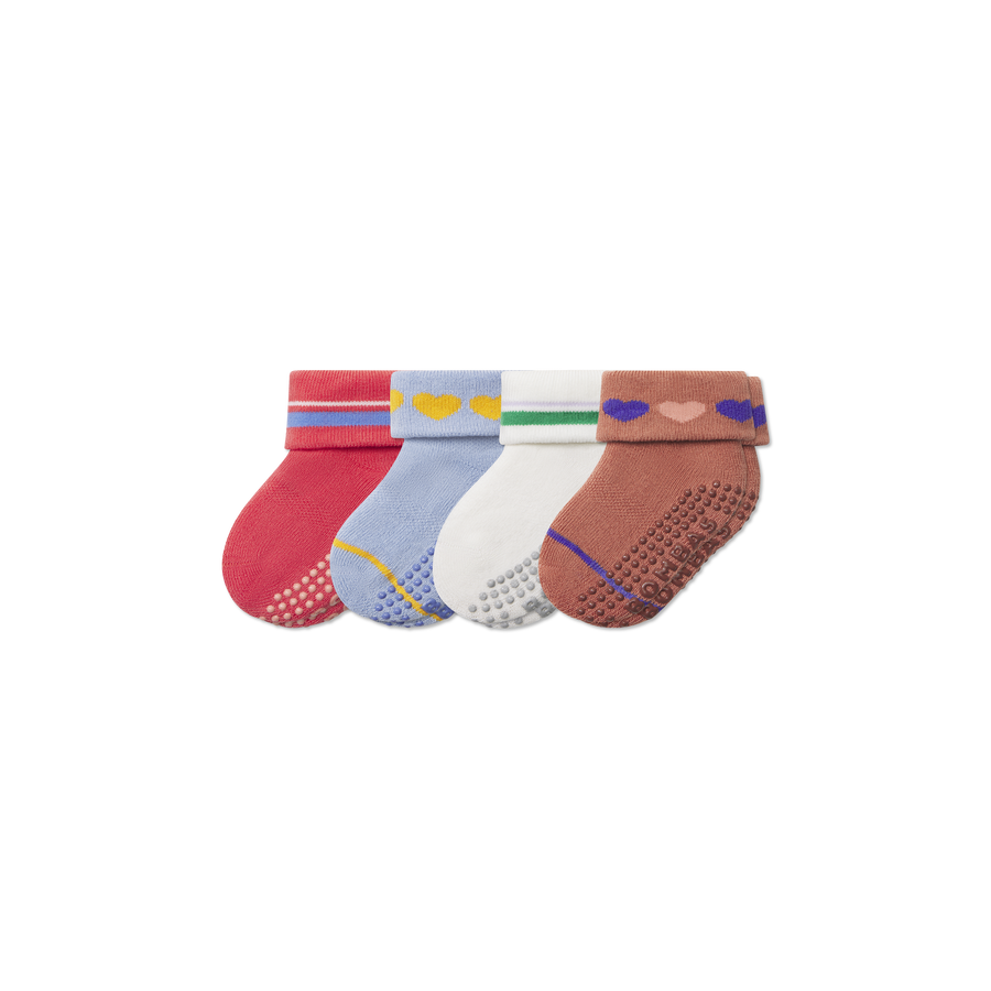 Baby Hearts Gripper Sock 4-Pack (6-12 Months) - Clean Finish