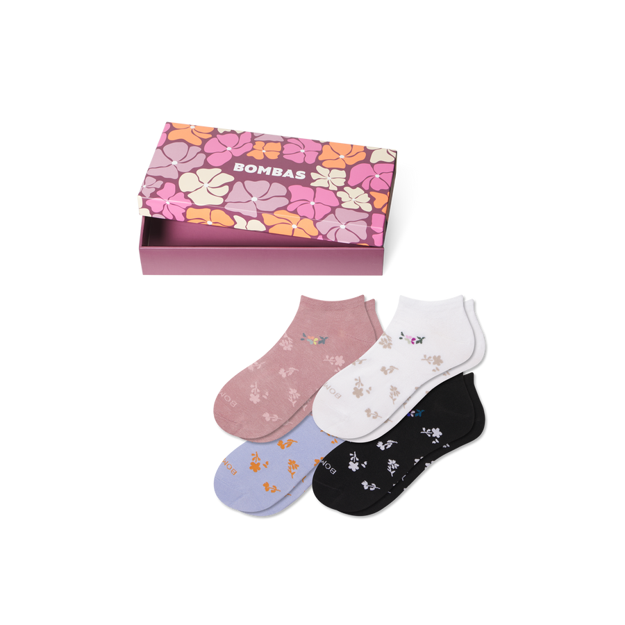 Women's Floral Ankle Sock 4-Pack Gift Box - Easy Pair