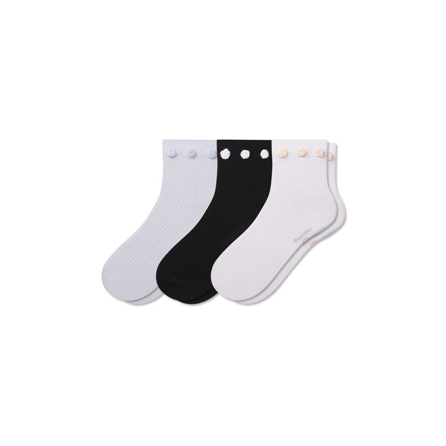 Women's Rosette True Rib Quarter Sock 3-Pack - Daily Cushion