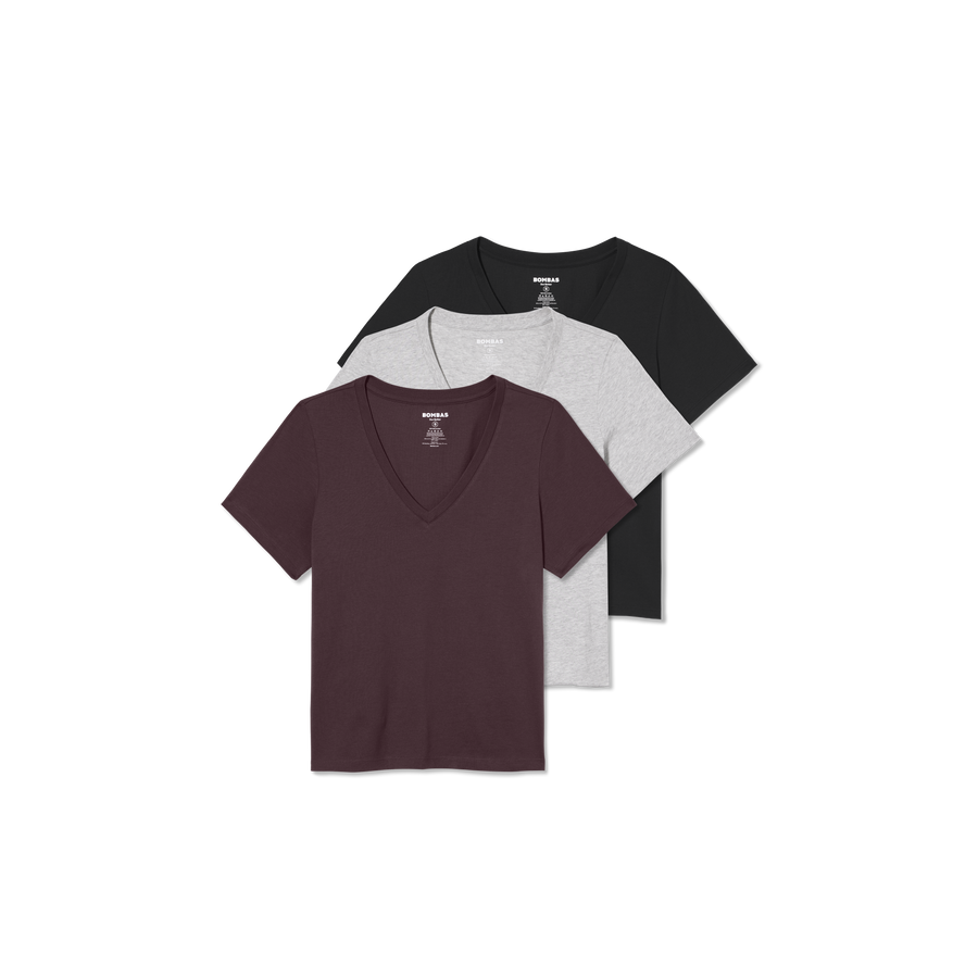 Women's Pima Cotton V-Neck T-Shirt 3-Pack - Cozy Step