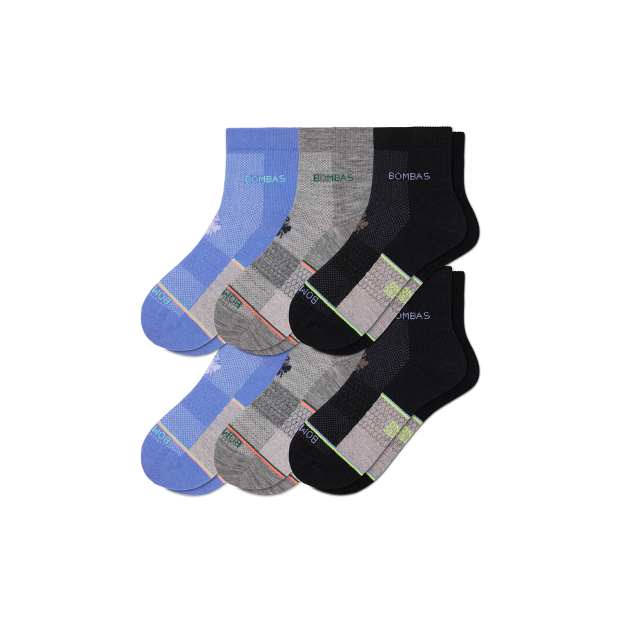 Men's Sport Merino Wool Blend Quarter Sock 6-Pack - Simple Style