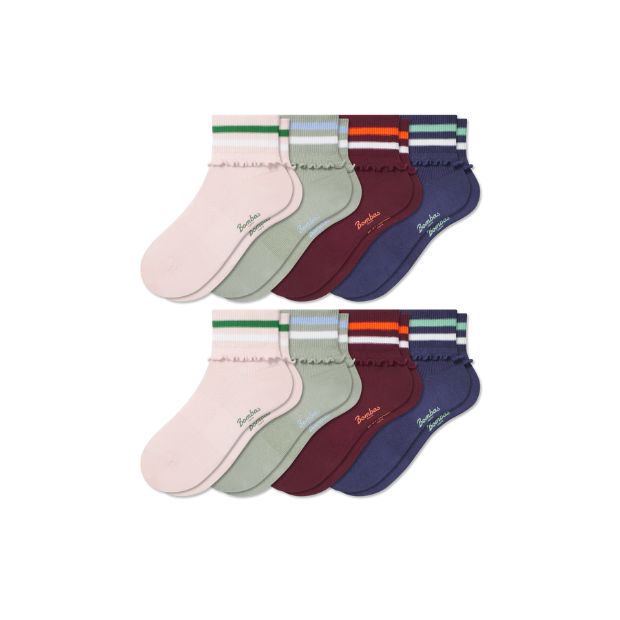 Youth Ruffle Quarter Sock 8-Pack - Essential Ready