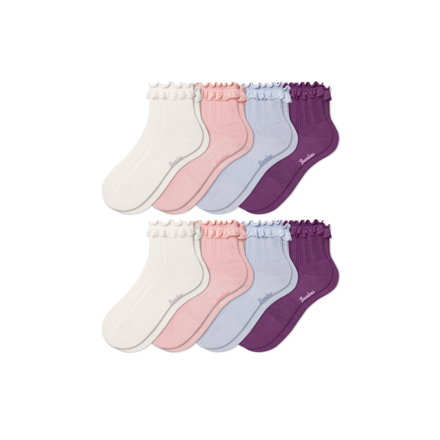 Youth Ruffle Rib Quarter Sock 8-Pack - Light Cushion