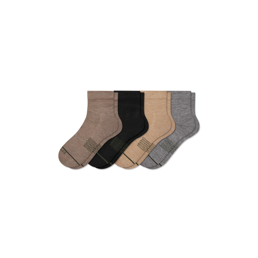 Men's Merino Wool Blend Modern Rib Quarter Sock 4-Pack - Essential Ready